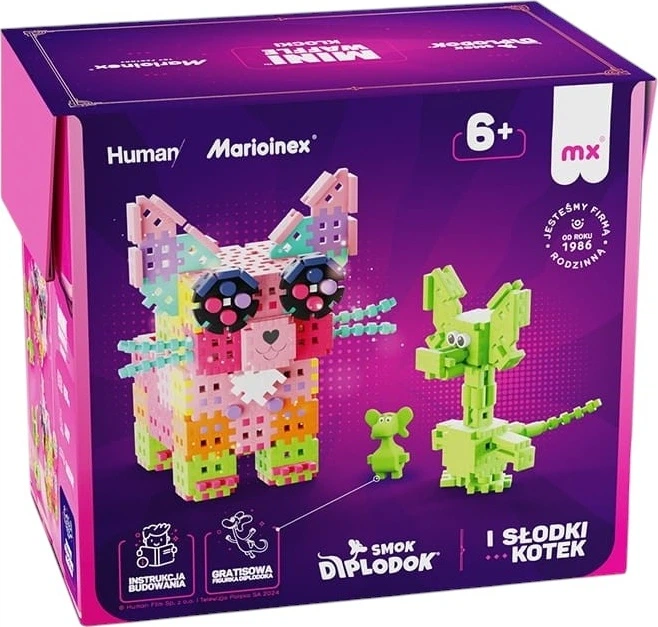 Klocki konstrukcyjne Marioinex Mini Waffle Smok: Diplodok i Kotek 280 elementów 644508 (5903033906224) - obraz 3