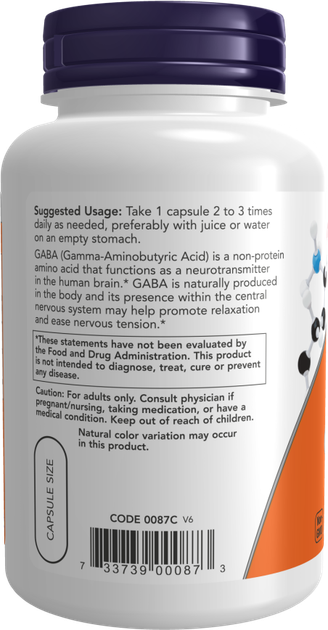 Suplement diety Now Foods GABA 500 mg 200 kapsułek (733739000880) - obraz 3