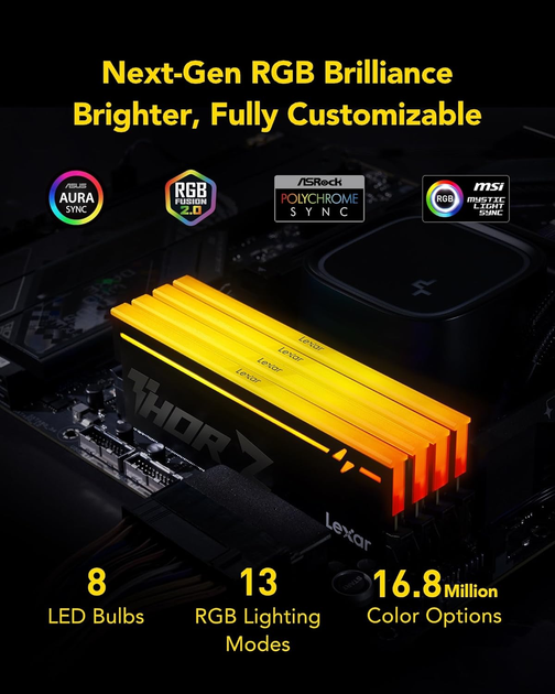 Комплект оперативной памяти Lexar THOR Z серии RGB DDR5 32 ГБ (2x16 ГБ) 6000 МГц, DRAM 288-контактный UDIMM для настольных ПК - изображение 4
