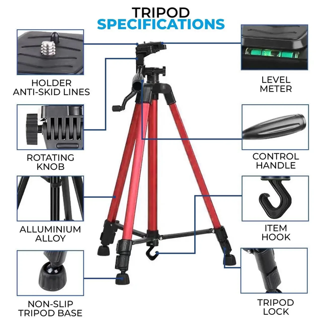 Універсальний портативний розкладний штатив TriPod 3366 0.50-1.40м Тренога для телефону та фотоапарата - зображення 8