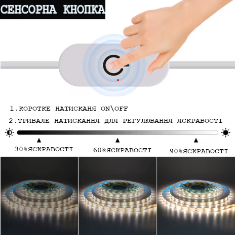 Светодиодная LED лента 5 м с сенсорной кнопкой, цвет теплый белый - изображение 5