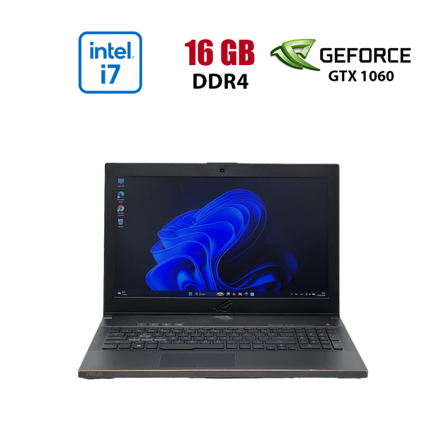 Ігровий ноутбук Б-клас Asus ROG GU501GM-BI7N8 / 15.6" (1920x1080) IPS / Intel Core i7-8750H (6 (12) ядра по 2.2 - 4.1 GHz) / 16 GB DDR4 / 480 GB SSD / nVidia GeForce GTX 1060, 6 GB GDDR5, 192-bit / WebCam б/в - Фото 1 Ігровий ноутбук Б-клас Asus ROG GU501GM-BI7N8 / 15.6" (1920x1080) IPS / Intel Core i7-8750H (6 (12) ядра по 2.2 - 4.1 GHz) / 16 GB DDR4 / 480 GB SSD / nVidia GeForce GTX 1060, 6 GB GDDR5, 192-bit / WebCam б/в - зображення 1
