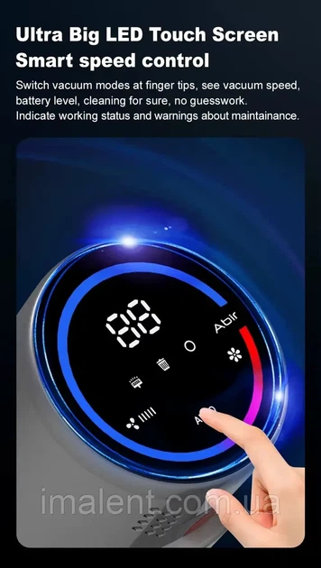 Беспроводной вертикальный пылесос ABIR VC205, 27000 Па, LED подсветка, сенсорный дисплей, до 40 мин работы - изображение 6