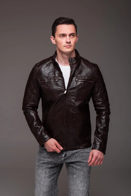 Куртка Slim Fit Х чоловіча еко шкіра весняна осіння 58 коричнева (2508) - зображення 7