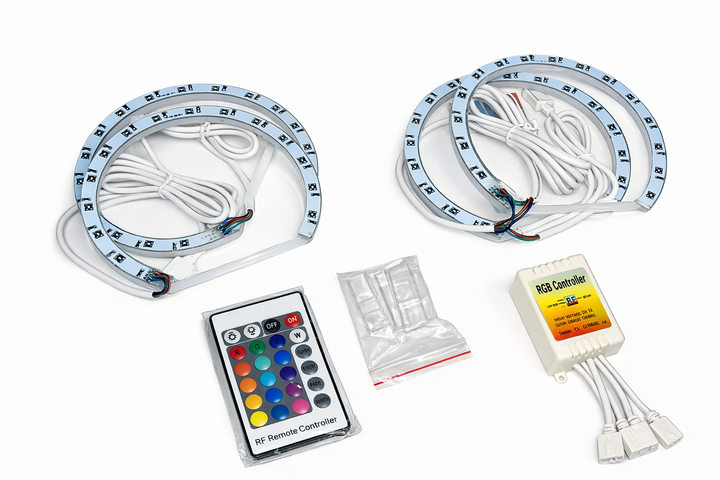 RGB ангельские глазки 4х131 мм с пультом для BMW E36 E38 E39 E46 LED подсветка фар комплект - изображение 5