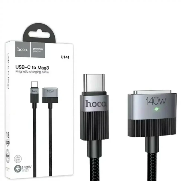 Кабель Type-C до MagSafe 3 1,8м 140Вт чорний Hoco U141 для заряджання та передачі даних - зображення 6