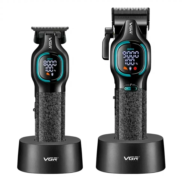 Комплект для стрижки 2в1 с 10 насадками USB аккумуляторный триммер и машинка VGR V-886 S2 черный нержавеющая сталь - изображение 3