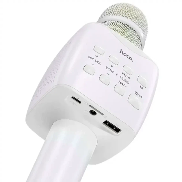 Караоке-мікрофон Hoco BK5 Cantando 5 Вт 1200 мАг Bluetooth AUX білий портативний для співу - Фото 7 Караоке-мікрофон Hoco BK5 Cantando 5 Вт 1200 мАг Bluetooth AUX білий портативний для співу - зображення 7
