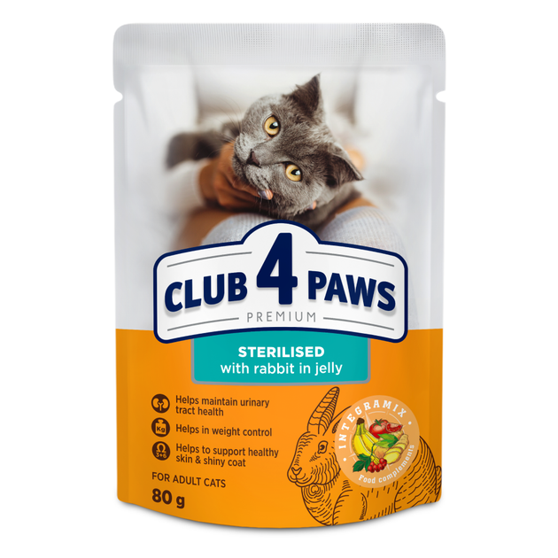 Вологий корм для котів CLUB 4 PAWS Клуб 4 лапи Premium Sterilised З rabbit in jelly кролик в желе 80 гр 24 шт. - зображення 4