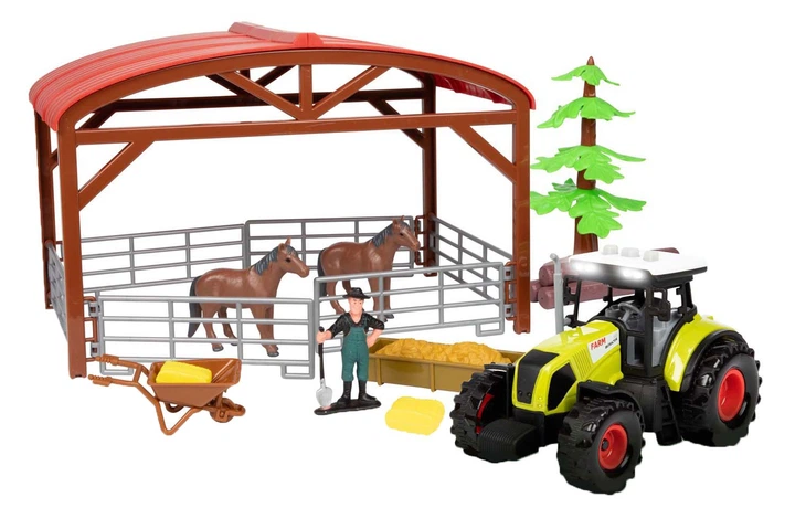 Zestaw figurek do zabawy Toi-Toys Stajnia dla koni Ackers Ville z traktorem 14 elementów 2430819 (8714627022186) - obraz 2