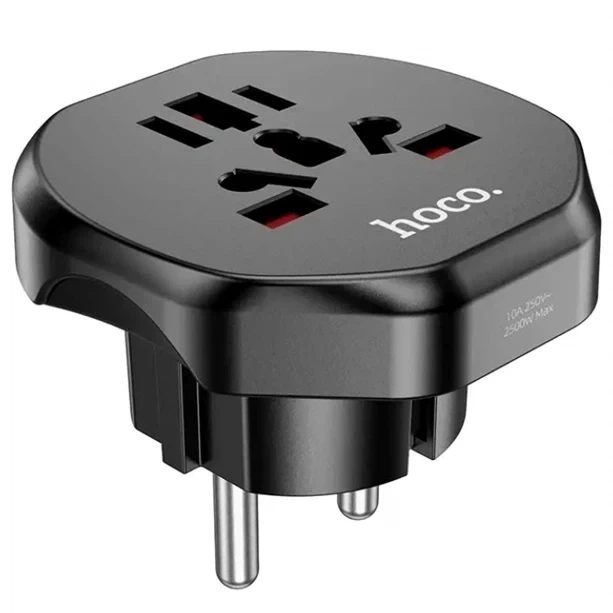 Переходник Hoco AC6 черный 2500W 10A 100-250V универсальный для путешествий и дома - изображение 3