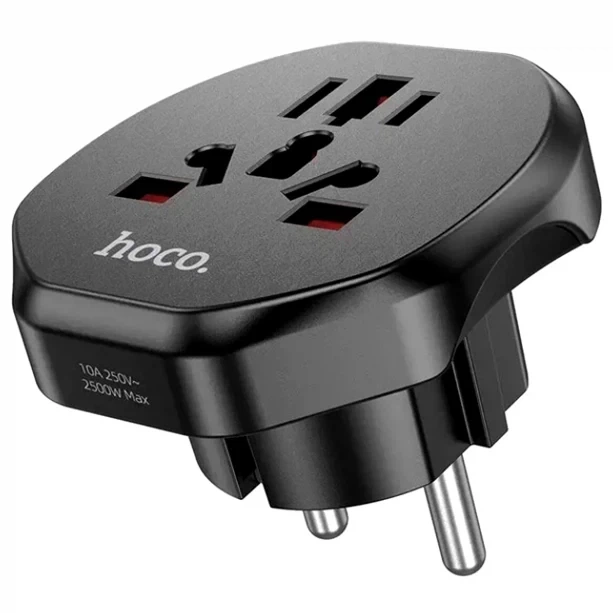 Переходник Hoco AC6 черный 2500W 10A 100-250V универсальный для путешествий и дома - изображение 5