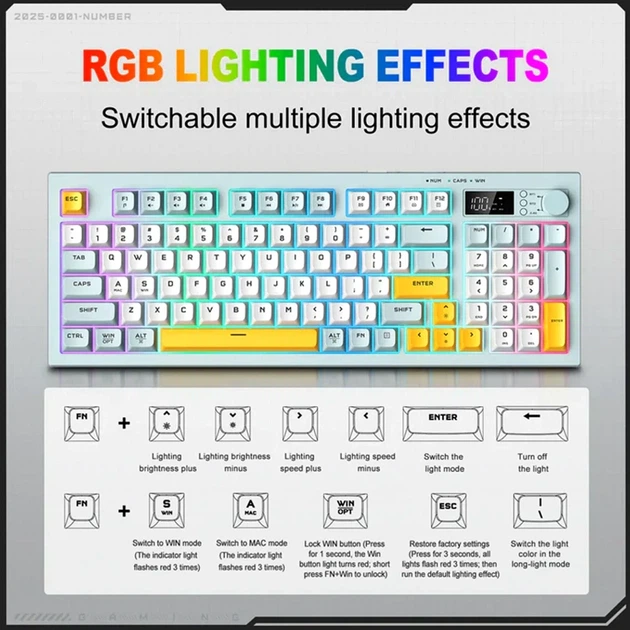 Клавіатура Onikuma G80 2.4G Bluetooth 94 клавіші RGB-підсвічування акумулятор 2000 мАч блакитна - Фото 6 Клавіатура Onikuma G80 2.4G Bluetooth 94 клавіші RGB-підсвічування акумулятор 2000 мАч блакитна - зображення 6