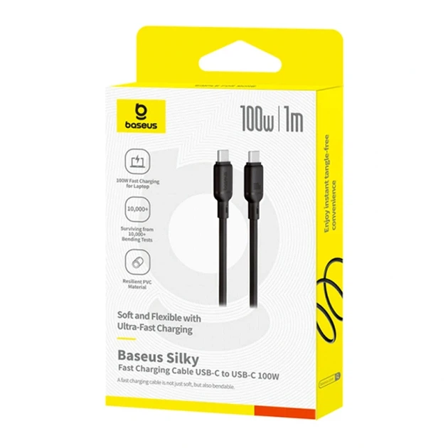 Кабель Baseus Type-C до Type-C 100W 1м чорний для швидкого заряджання та передачі даних - зображення 2