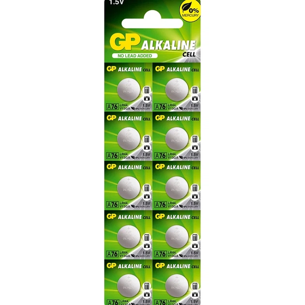 Батарейки GP ALKALINE A76F-U10 1.5V 10 шт щелочные AG13 LR44 для приборов - Фото 1 Батарейки GP ALKALINE A76F-U10 1.5V 10 шт щелочные AG13 LR44 для приборов - изображение 1