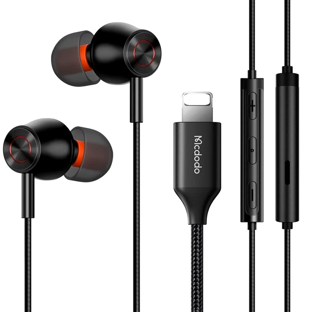 Навушники McDodo Stereo Earphone Lightning 32 Ом 24 біт 96 кГц чорні з регулятором гучності модель HP-3480 - зображення 3