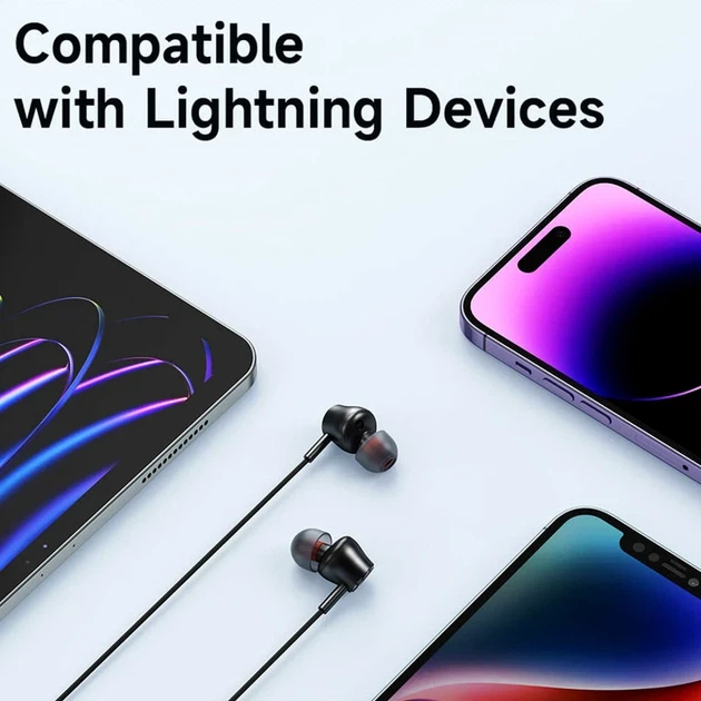 Навушники McDodo Stereo Earphone Lightning 32 Ом 24 біт 96 кГц чорні з регулятором гучності модель HP-3480 - зображення 4