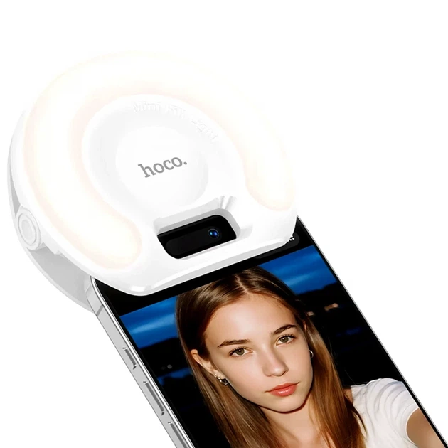 Кольцевая лампа Hoco K160 Olas 900 люмен 36 светодиодов белый цвет USB Type-C для видеозвонков и съемки - Фото 2 Кольцевая лампа Hoco K160 Olas 900 люмен 36 светодиодов белый цвет USB Type-C для видеозвонков и съемки - изображение 2