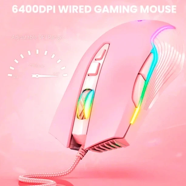 Комп'ютерна миша Onikuma CW905 Pink оптична провідна 6400 dpi для ігор та роботи - Фото 4 Комп'ютерна миша Onikuma CW905 Pink оптична провідна 6400 dpi для ігор та роботи - зображення 4