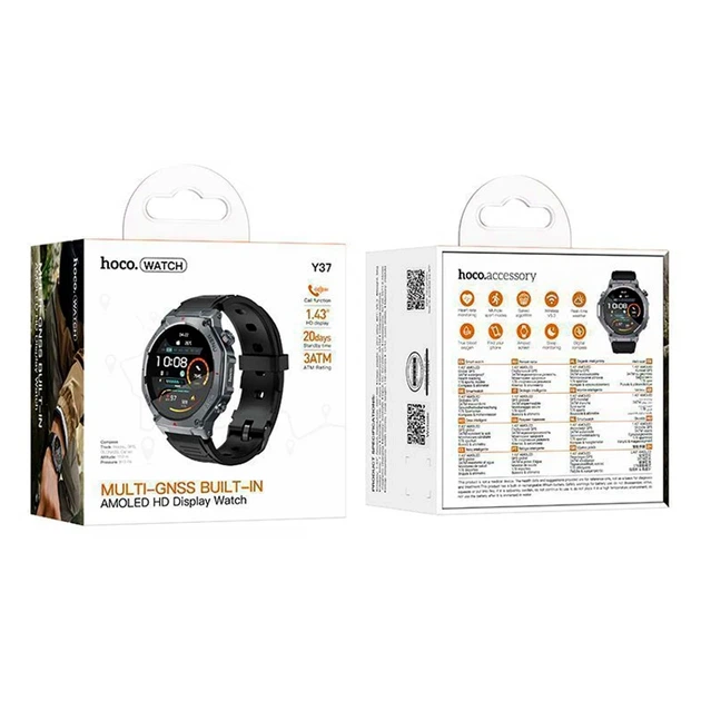 Смарт-часы Hoco Y37 AMOLED GPS черные 1,39 дюйма 260 мАч для спорта с функцией звонков - изображение 2