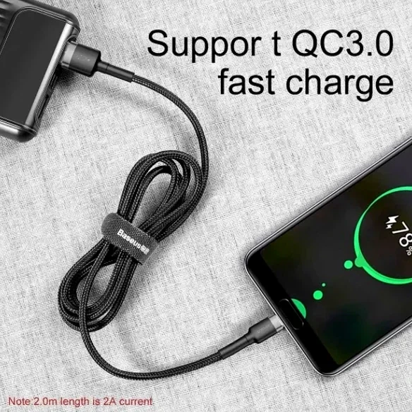 Кабель USB Type-C 2A 2 м чорний для заряджання та передачі даних Baseus Cafule - Фото 3 Кабель USB Type-C 2A 2 м чорний для заряджання та передачі даних Baseus Cafule - зображення 3