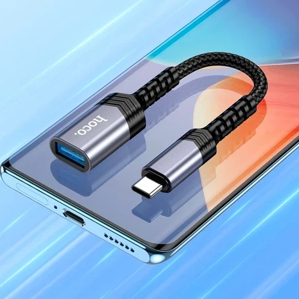 Адаптер Hoco UA24 Type-C male USB female 3.0 0.18 м металл серый для подключения устройств - изображение 5