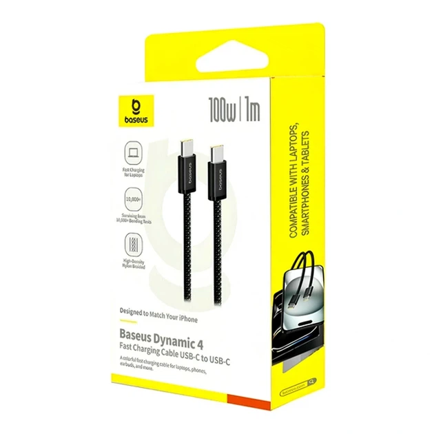 Кабель Baseus Type-C до Type-C 100W 1 м чорний для швидкого заряджання та передачі даних - Фото 2 Кабель Baseus Type-C до Type-C 100W 1 м чорний для швидкого заряджання та передачі даних - зображення 2