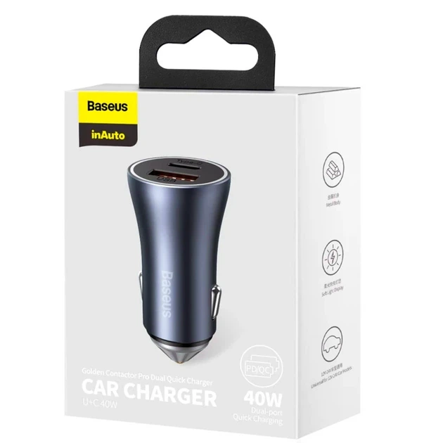 Автомобильное зарядное устройство Baseus 40 Вт 2 порта USB Type-A USB Type-C Quick Charge 3.0 темно-серое CCJD-0G - Фото 2 Автомобильное зарядное устройство Baseus 40 Вт 2 порта USB Type-A USB Type-C Quick Charge 3.0 темно-серое CCJD-0G - изображение 2