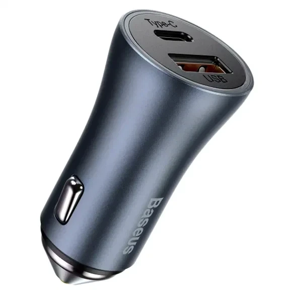 Автомобильное зарядное устройство Baseus 40 Вт 2 порта USB Type-A USB Type-C Quick Charge 3.0 темно-серое CCJD-0G - Фото 5 Автомобильное зарядное устройство Baseus 40 Вт 2 порта USB Type-A USB Type-C Quick Charge 3.0 темно-серое CCJD-0G - изображение 5