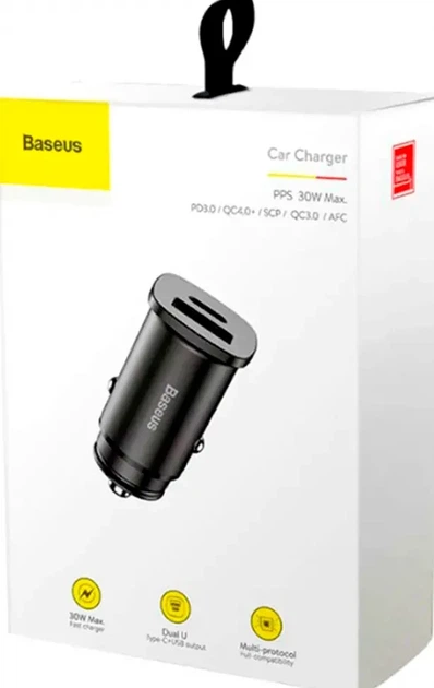 Автомобильное зарядное устройство Baseus 30W 2 USB USB Type-C Quick Charge 4.0 Черный CCALL-AS01 - изображение 7