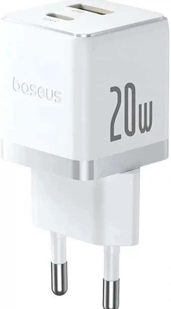 Мережевий зарядний пристрій Baseus Palm 20W USB Type-C USB Type-A білий - Фото 5 Мережевий зарядний пристрій Baseus Palm 20W USB Type-C USB Type-A білий - зображення 5
