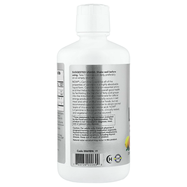 L-карнитин в жидкой форме NOW Foods "Sports L-Carnitine Liquid" жиросжигатель с цитрусовым вкусом, 1000 мг (946 мл) - изображение 3