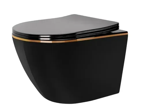 Підвісний унітаз REA CARLO BLACK MINI FLAT GOLD EDGE чорний - изображение 2