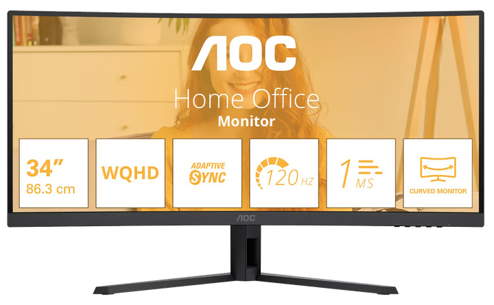 Монітор AOC CU34B3E 34" UWQHD VA 120 Гц - Фото 1 Монітор AOC CU34B3E 34" UWQHD VA 120 Гц - изображение 1