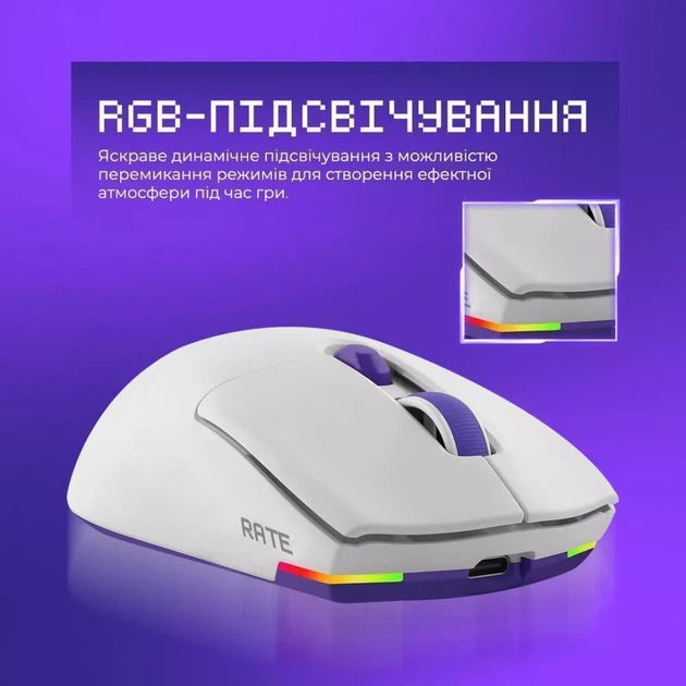 Игровая Мышка Wireless Mouse Proove Gaming Rate Special Edition white/purple (CMRTWRS03002) - изображение 6