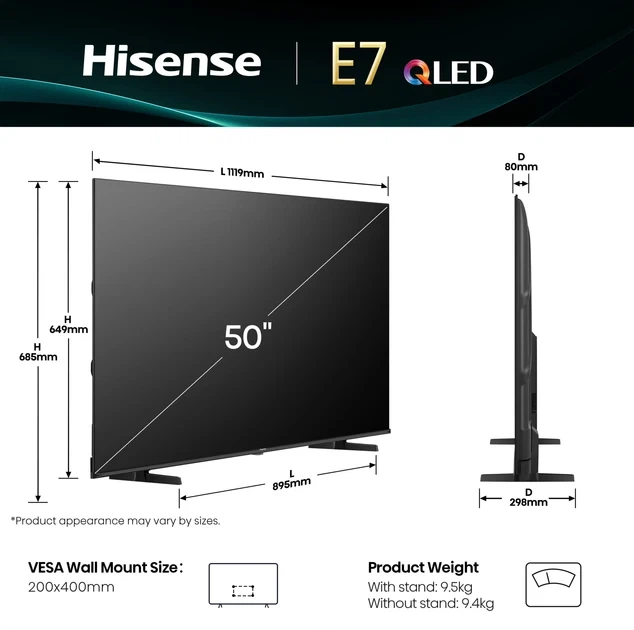 Телевізор Hisense діагональ 50" Qled 50E7Q PRO - изображение 3