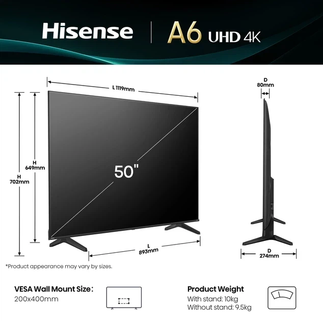 Телевізор Hisense діагональ 50" UHD 50A6Q - изображение 3