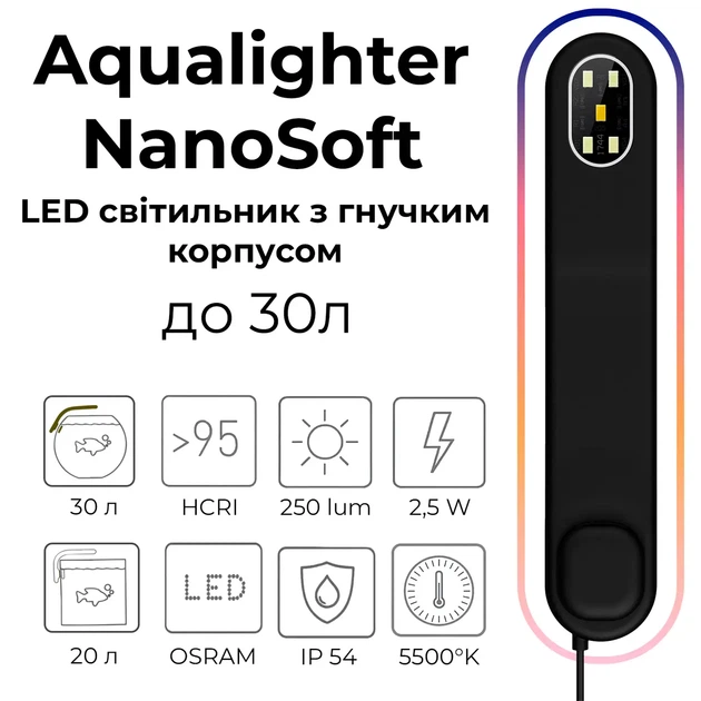 LED-светильник Collar AquaLighter NanoSoft с гибким корпусом 5500 K 250 Лм 2.5 Вт Черный (87661) - изображение 2