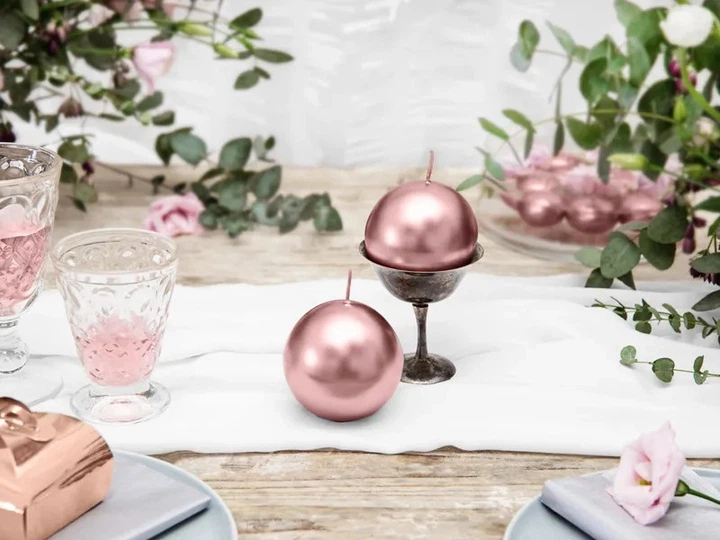 Zestaw świec PartyDeco Kula metalizowana 8 cm 6 szt. Różowe złoto (ZES5900779107526) - obraz 3