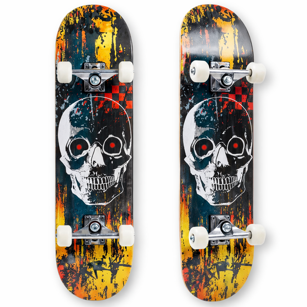 Скейтборд деревянный SP-Sport Skateboard Skull 8413-1 размер 78х20см Black-Yellow-Red - Фото 2 Скейтборд деревянный SP-Sport Skateboard Skull 8413-1 размер 78х20см Black-Yellow-Red - изображение 2