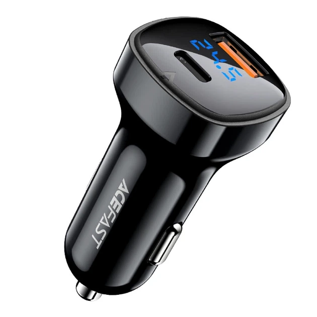 Автомобільний зарядний пристрій ACEFAST B4 digital display 66W(USB-C+USB-A) dual port car charger - Фото 1 Автомобільний зарядний пристрій ACEFAST B4 digital display 66W(USB-C+USB-A) dual port car charger - изображение 1