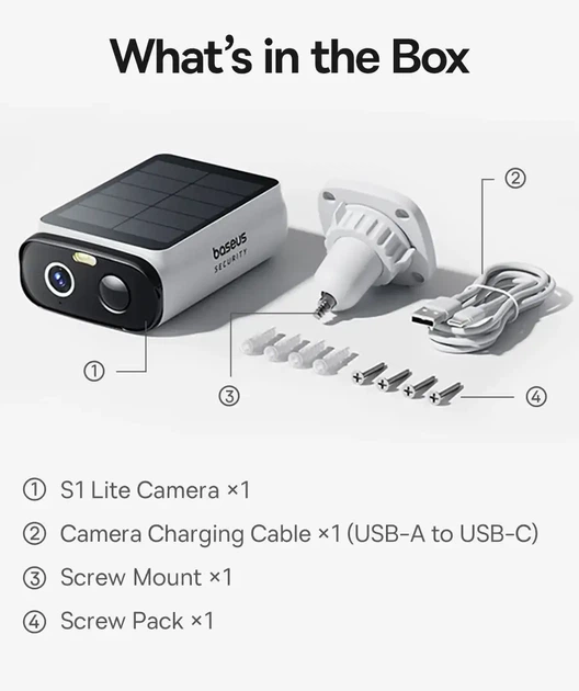 Беспроводная солнечная камера видеонаблюдения Baseus Security S1 Lite (2K, IP67, Wi-Fi) - изображение 9