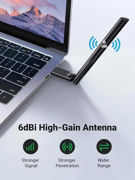 WI-FI-адаптер UGREEN CM496 AC650 High-Gain Dual Band Wireless USB Adapter(UGR-90339) - Фото 2 WI-FI-адаптер UGREEN CM496 AC650 High-Gain Dual Band Wireless USB Adapter(UGR-90339) - изображение 2
