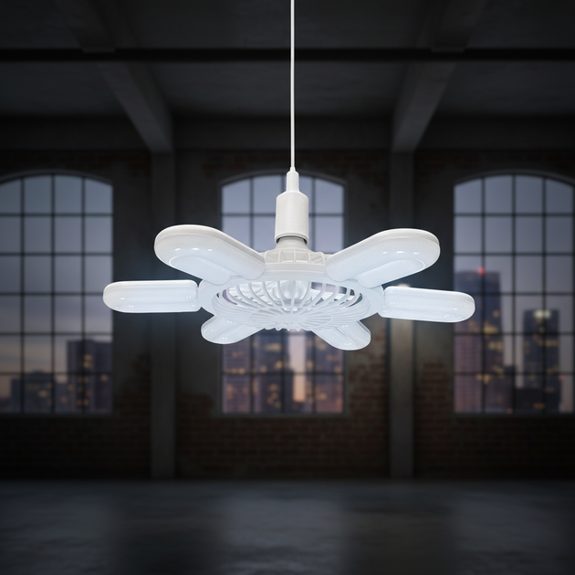 LED лампа с вентилятором AY1033 60W E28 складная потолочная с охлаждением пластиковая белая - изображение 2