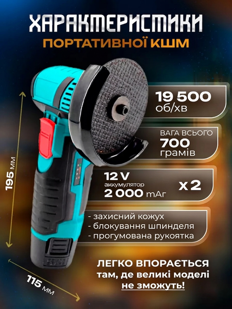 Аккумуляторная мини болгарка Угловая шлифовальная машинка УШМ 2 аккумулятора в кейсе - изображение 4