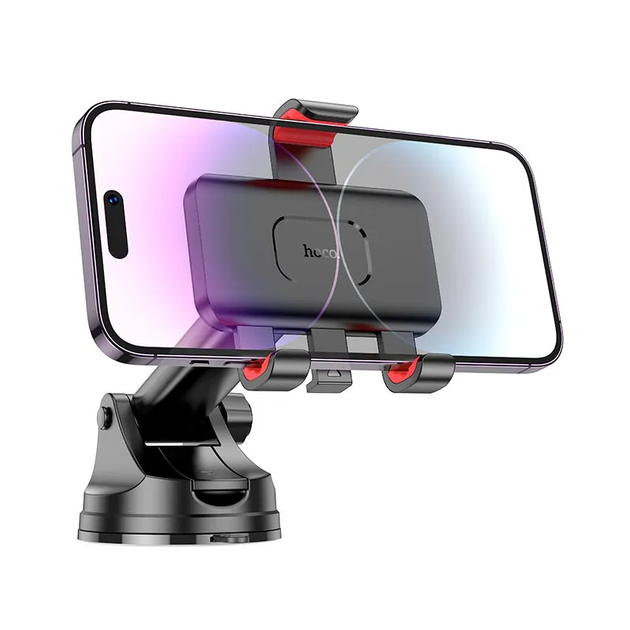 Автотримач для телефона HOCO H22 Dragon automatic clamping car holder(center console) Red Black - изображение 6
