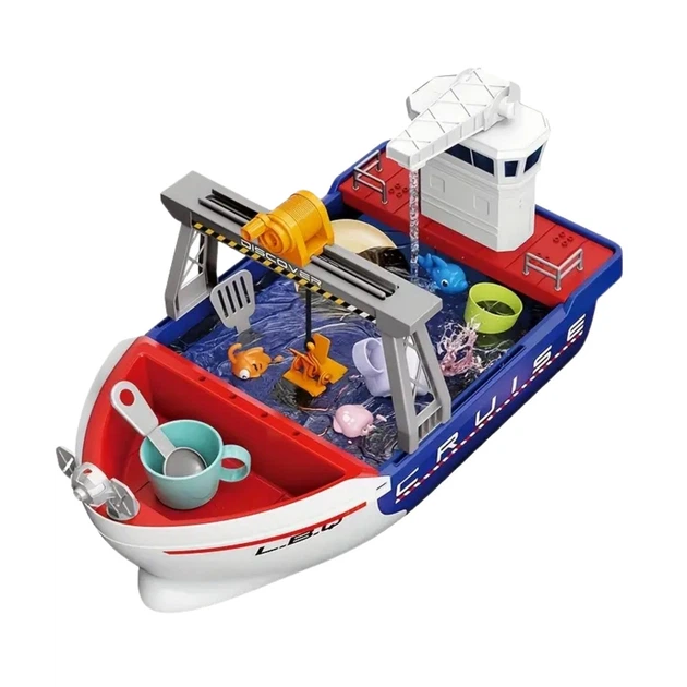 Набір іграшок для купання Lean Toys Рибальський човен з циркуляцією води та аксесуарами Біло-червоний (743382) (5905991083122) - зображення 4