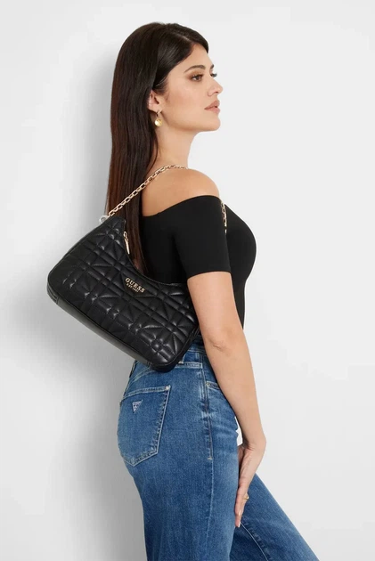 Жіноча чорна сумка ASSIA TOP ZIP SHOULDER BAG Guess OS HWQG8499180 - изображение 2