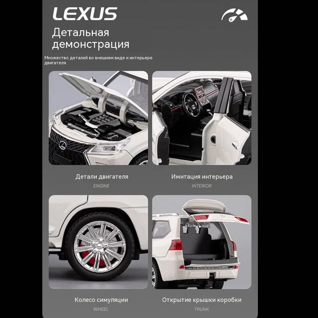 Радиоуправляемая машинка Lexus 570 1:24 METAL RC со светом и звуком, премиум модель, подарок - Фото 7 Радиоуправляемая машинка Lexus 570 1:24 METAL RC со светом и звуком, премиум модель, подарок - изображение 7