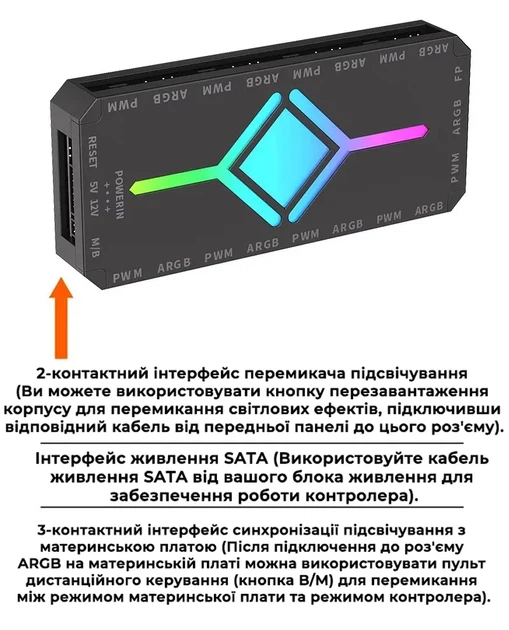 Контролер для кулерів 9×PWM і ARGB, хаб, black - розгалужувач з магнітом і пультом управління - зображення 4
